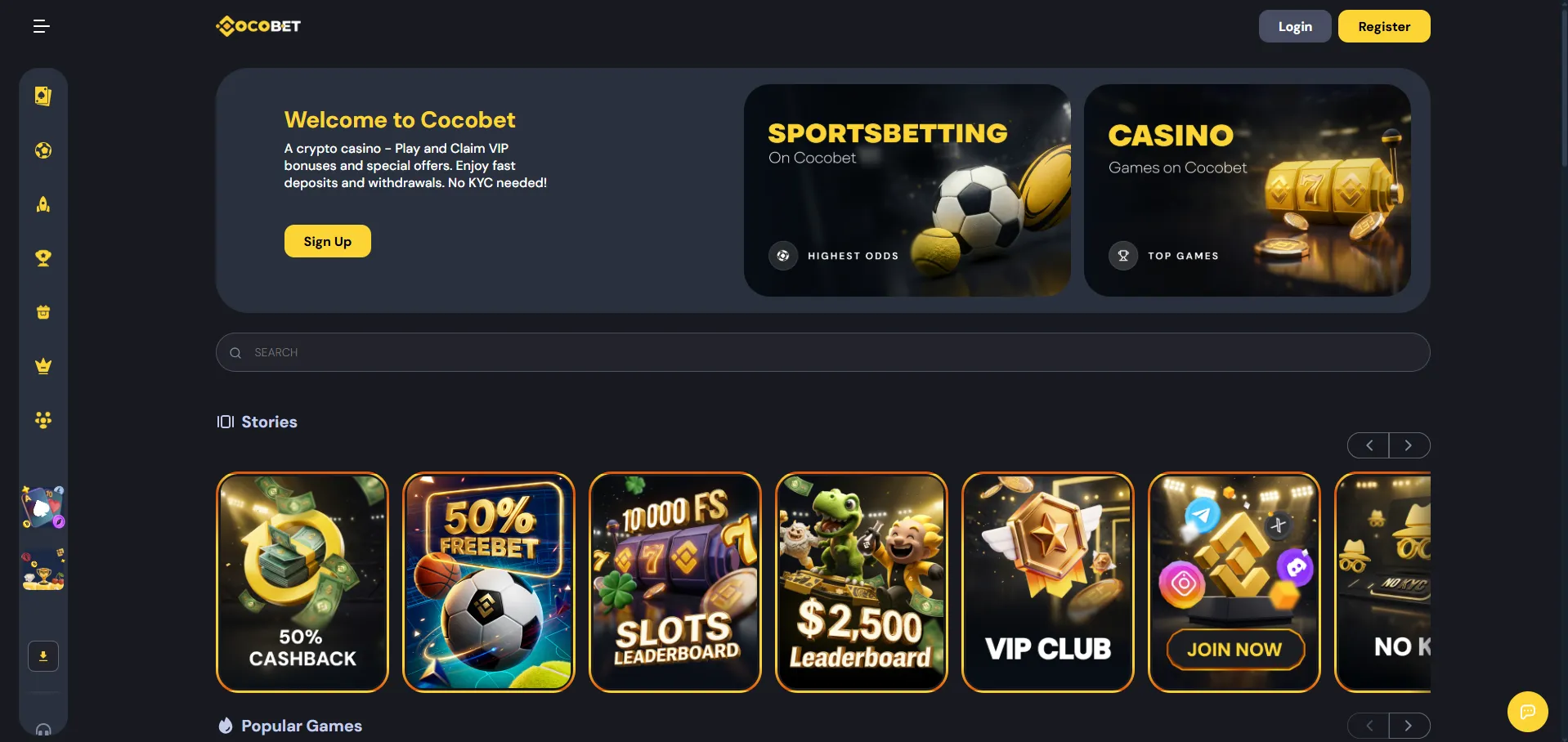Cocobet casino homepage screenshot on desktop